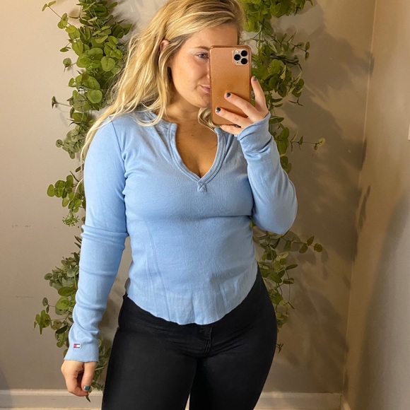 Tommy Hilfiger Tops - Vintage Tommy Hilfiger Y2K Ribbed Baby Blue Top s